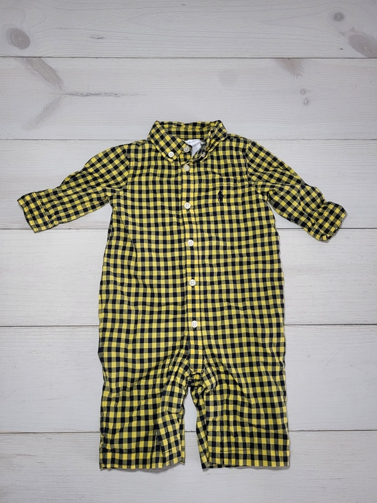 Ralph Lauren Other - Ralph Lauren Baby Outfit Yellow Navy Gingham Collared Cotton One-Piece Preppy.